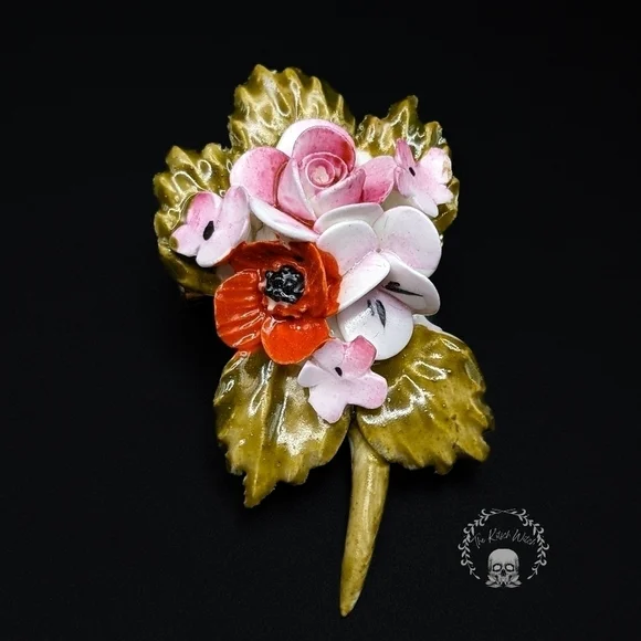 Vintage Royal Adderley England Floral Fine Bone China Brooch and Earrings Set - Picture 2 of 10